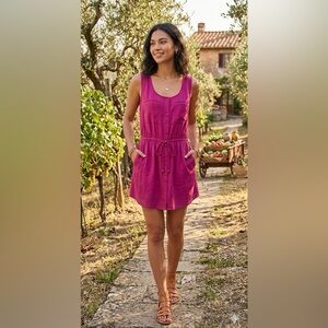 American Eagle Purple Silky Button Up Dress with Cinch Size Small